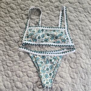 Floral Bikini Set with Green and White Accents
